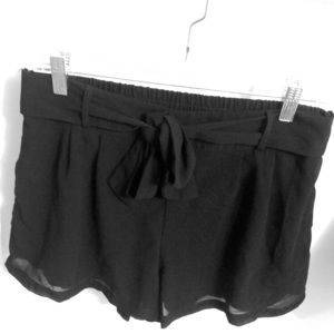 Black Satin Tie Shorts